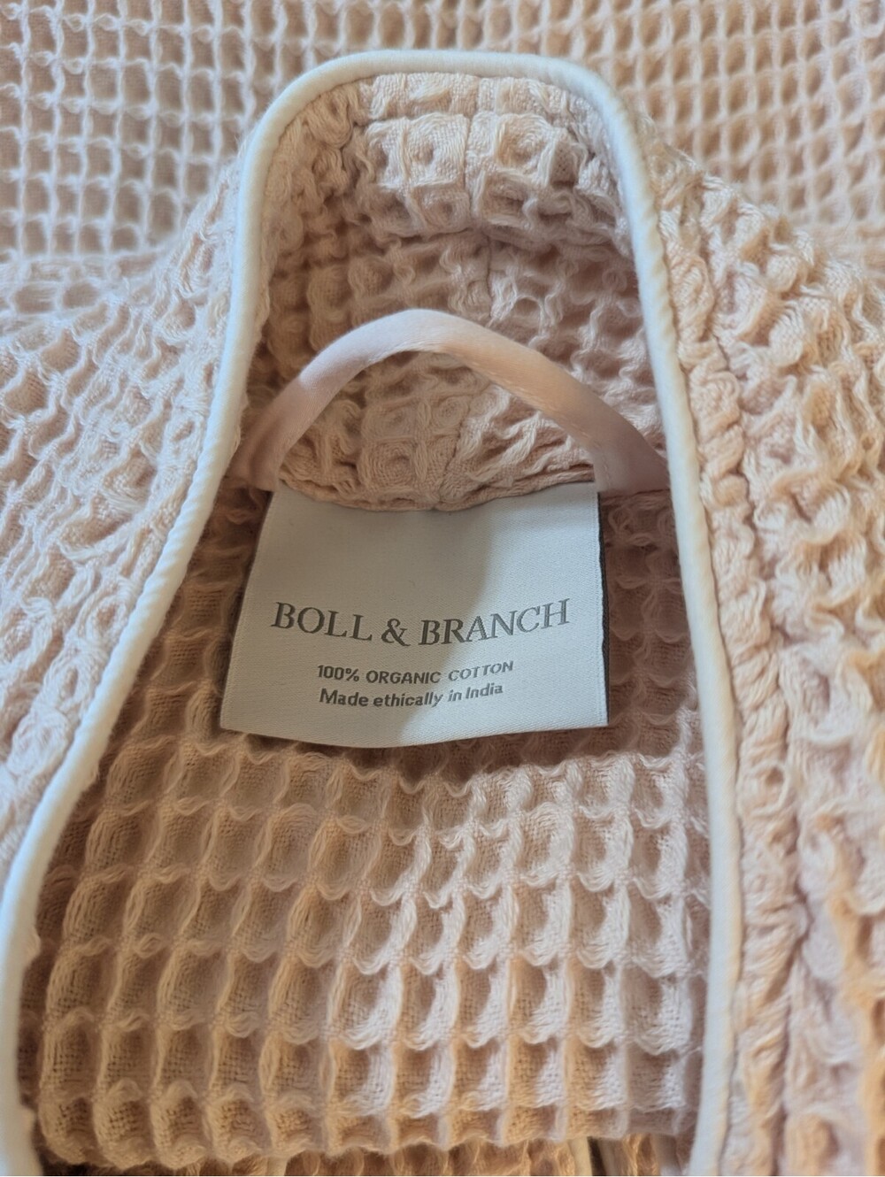 Boll & Branch Dream Rib Organic Cotton Waffle Knit Robe in Dusty Rose